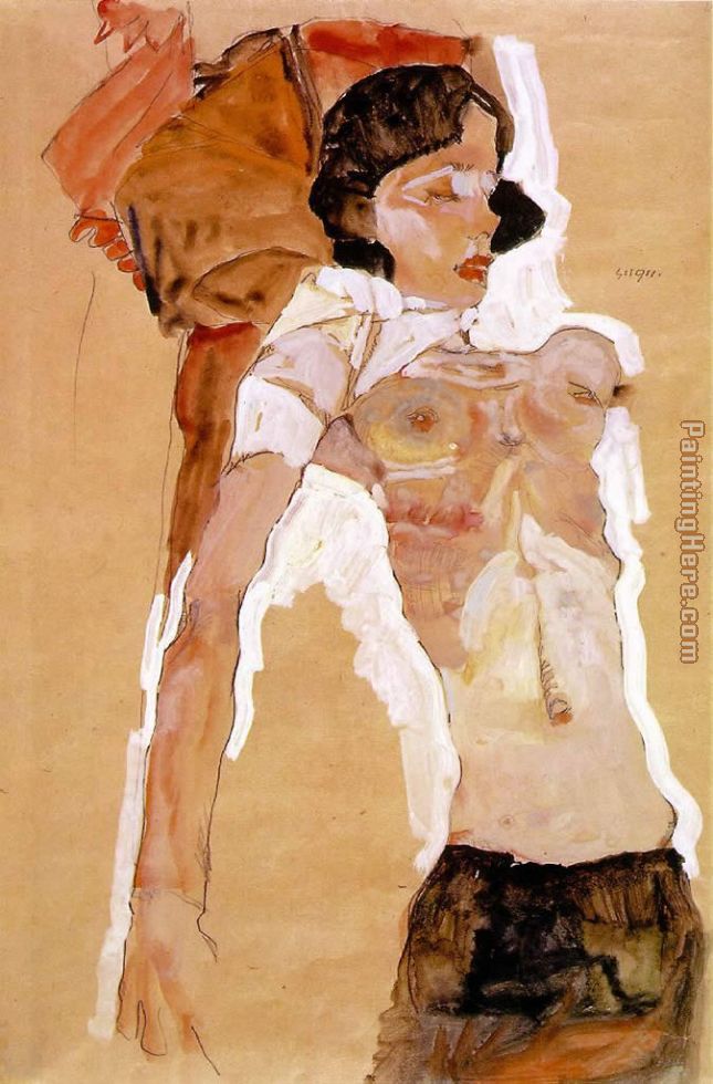 Semi-nude Reclining painting - Egon Schiele Semi-nude Reclining art painting